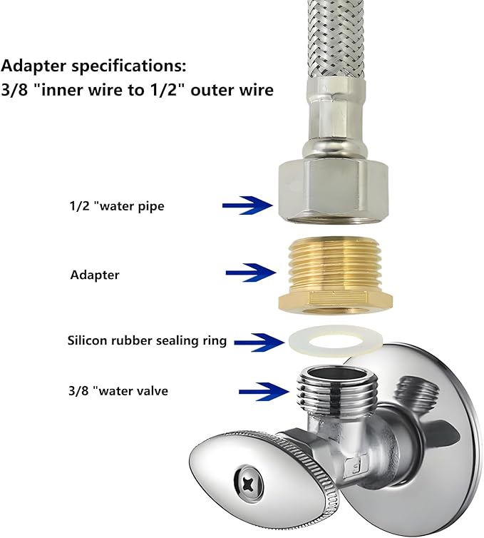 1/2 to 3/8 inch reducer faucet adapter - compressed brass pipe fittings, 3/8 "female to 1/2" male water supply pipe adapter for RV kitchen water supply pipes, compatible with 3 pipe fittings