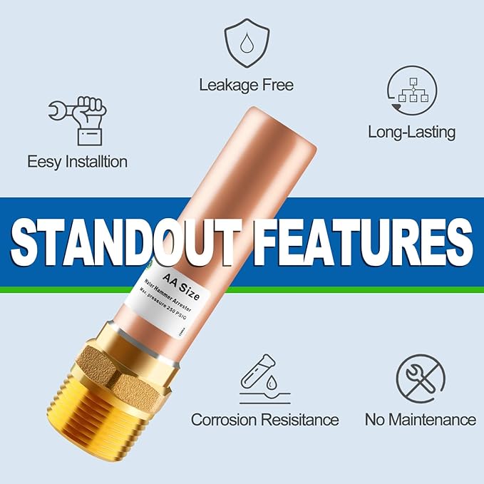Copper Water Hammer Arrestor, 3/4 Inch MHT Straight Hammer Arrestor,Male Hose Thread Connection