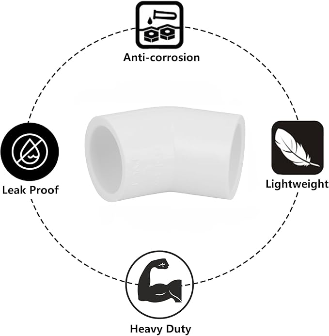 20Pack 1/2" 45 Degree PVC Elbow Pipe Fitting Connector (Socket x Socket) Furniture Build Grade SCH40 1/2 Inch 45 Degree Elbow PVC Corner Adapter for Home Sewer Plumbing Water Line