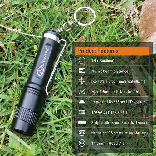 LIGHTFE Black light UV Light Keychain Flashlight with High Power UV 395nm LED Source High Power and Strong Beam for Pet Urine Detector Light, UV Glue Curing,Professional Art Repairing…