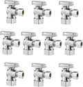 VEVOR 10-Pack Angle Stop Valve, 1/4 Turn Water Shut Off Valves, 1/2" Nominal (5/8" OD) Compression Inlet x 3/8" OD Compression Outlet Shutoff Valve for Bathroom Kitchen Toilet Shower Plumbing