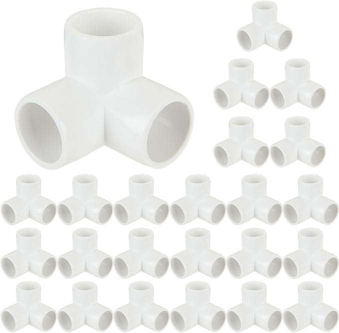 24 Pack 3/4 Inch PVC Fittings - Pipe Fitting 3 Way Elbow Connector - PVC Tee Furniture Joint Corner Fitting for Building Furniture Greenhouse Shed Pipe Tent Connection