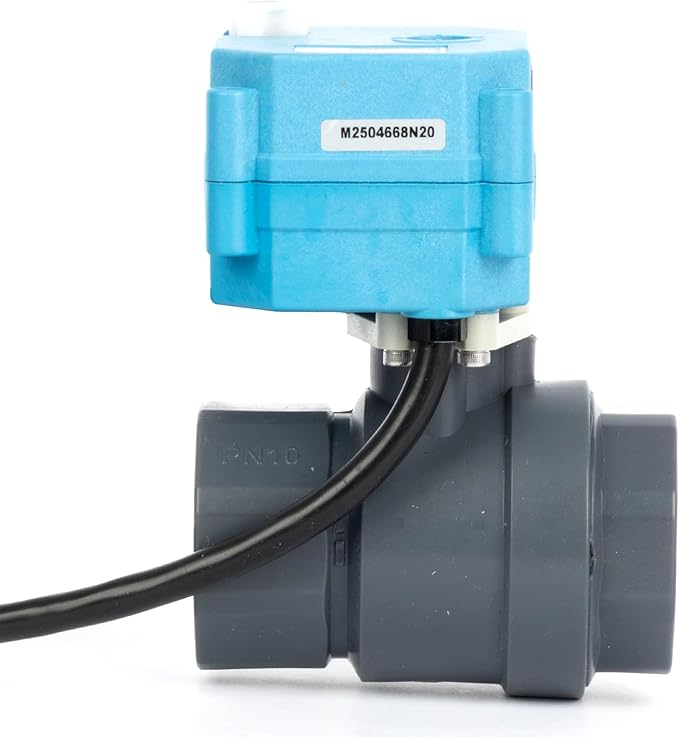 U.S. Solid 1” PVC Motorized Ball Valve - Plastic Electrical Ball Valve, 2 Wire Auto Return, AC 110~230V, Normally Closed