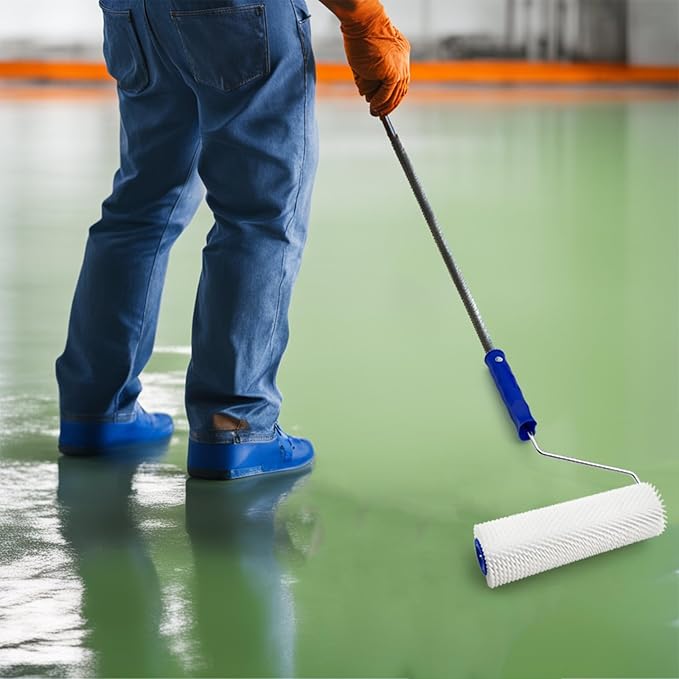 9 Inch Latex Floor Self Leveling Screed Spiked Roller for Epoxy Floor, Screed Compound Roller Bubble Remove Tool (2 Roller + 2 Frame)