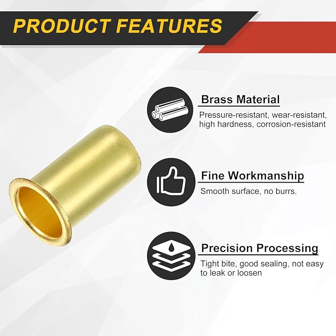 uxcell 10Pcs Fit for 9.5mm(3/8") Tube ID Brass Compression Fitting, Insert Tube Support Compression Sleeve Fitting, Sleeve Ferrules for Water Oil Air Pipe