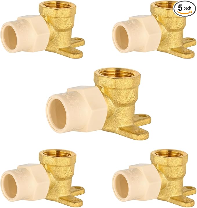 (Pack of 5) EFIELD 1/2" CPVC Slip X 1/2" Female NPT Brass Drop Ear Elbows, No Lead Brass,(PEX1807506)