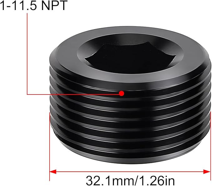 EVIL ENERGY 1" NPT Plugs Aluminum Socket Allen Head Black, Pack of 2