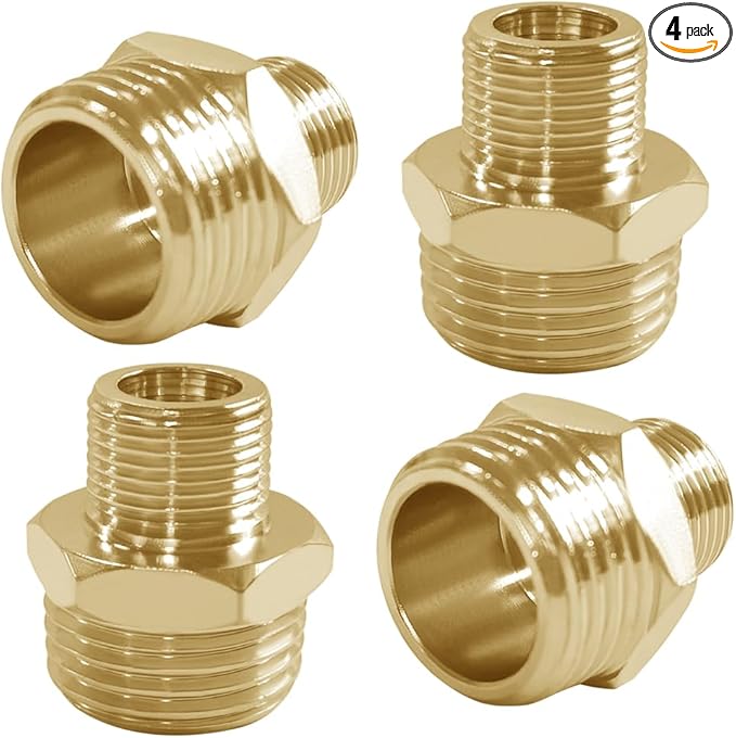 Joywayus 1/2 G Male to 3/8 Compression Male Thread Pipe Fitting, Brass Reducer Faucet Connector Water Hose Adapter, Supply Line Adapter for RV Kitchen Bathroom Plumbing (Pack of 4)