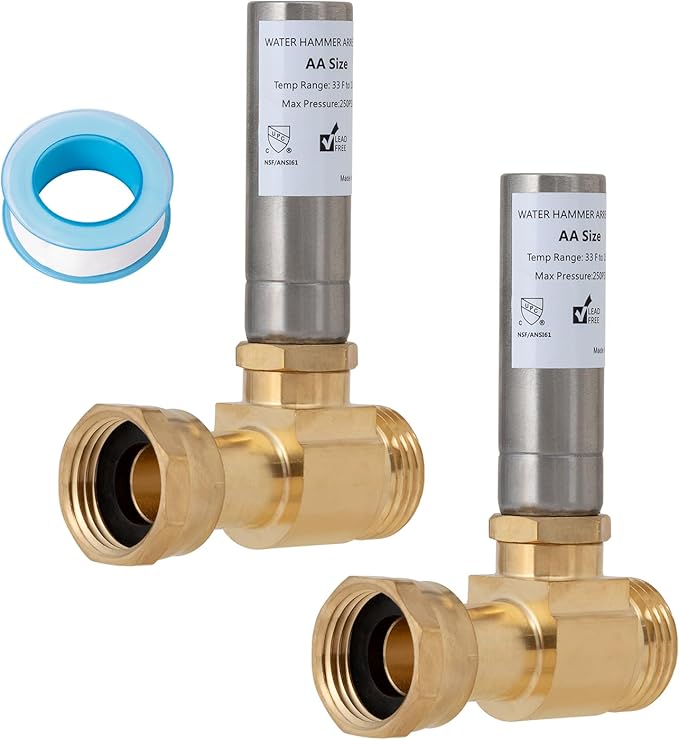 SUNGATOR Washing Machine Water Hammer Arrestor, 3/4 Inch MHT x 3/4 Inch FHT, Stainless Steel Straight Water Hammer Arrestor to Stop Pipe Shock, A Sealing Tape Include (2-Pack)