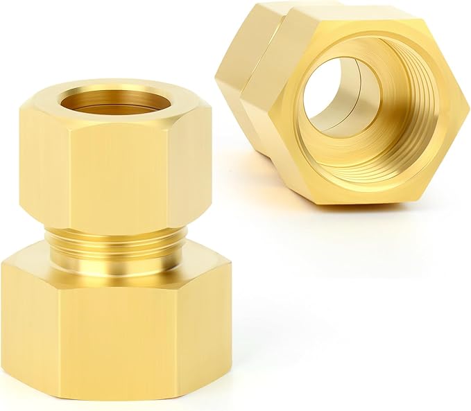 GASHER 5PCS Brass Compression Tube Pipe Fitting Connector, 1/2" Tube OD x 1/2" NPT Female Connector