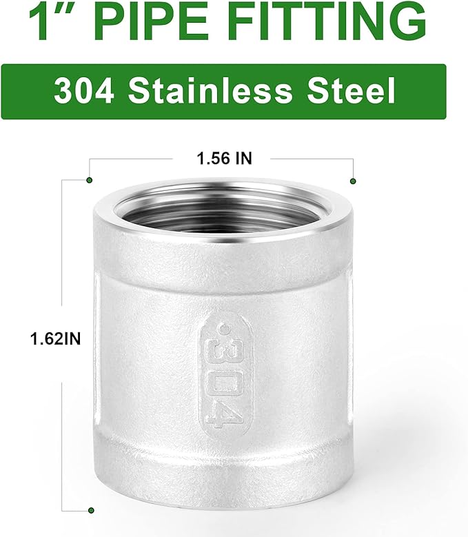 TAISHER 2PCS 304 Stainless Steel Cast Pipe Fitting, Coupling, 1" NPT Female x 1" NPT Female Threaded