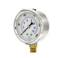 PIC Gauge PRO-201L-254G Glycerin Filled Industrial Bottom Mount Pressure Gauge with Stainless Steel Case, Brass Internals, Plastic Lens, 2-1/2" Dial Size, 1/4" Male NPT, 0/200 psi