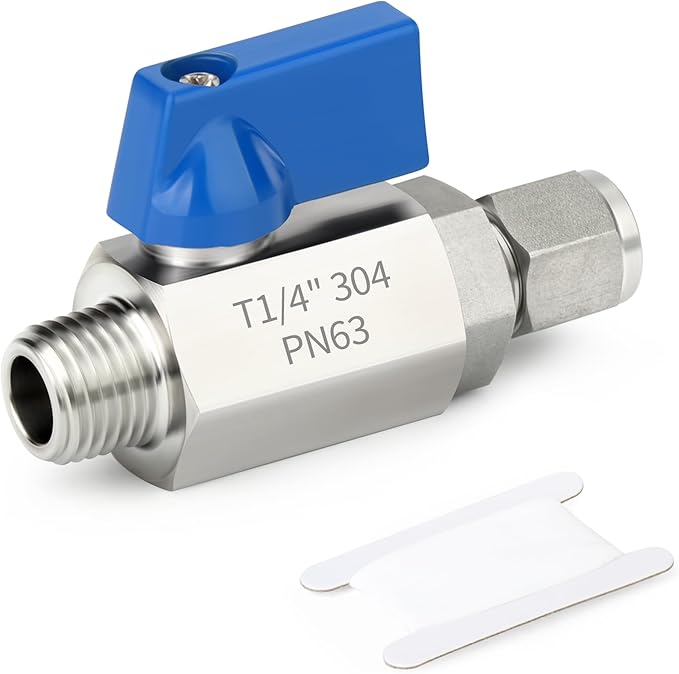 TAISHER 1PCS 304 Stainless Steel Compression Mini Ball Valve Shut Off Switch, 1/4" Tube OD x 1/4" NPT Male