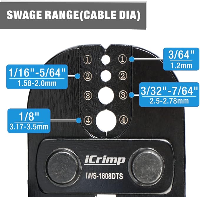 iCrimp Bench Swaging Tool for Crimping Aluminum Wire Rope End Sleeve, Duplex, Oval Sleeves, 3/64 in to 1/8 in (Bench Mounted Crimper)