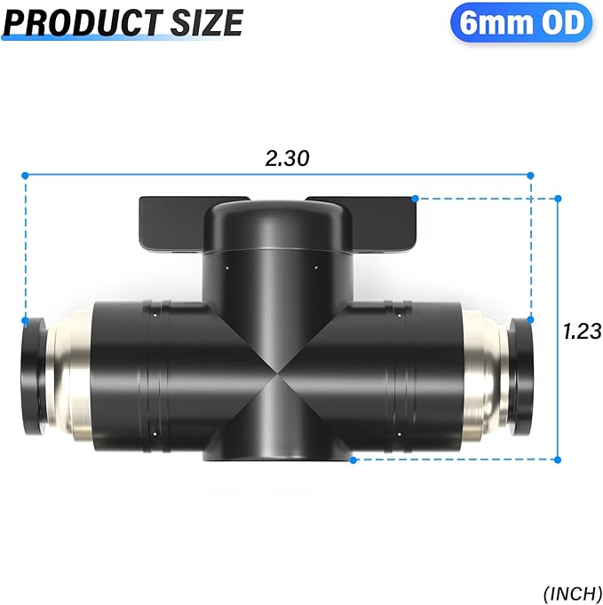 TAILONZ PNEUMATIC 6mm OD Ball Valve Air Flow Control Valve Push to Connect Fitting BVU-6（Pack of 1）