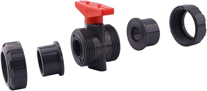 DERNORD PVC True Union Ball Valve with Full Port, EPDM O-Rings, and Reversible PTFE Seats,Rated at 200 PSI (1 1/4 inch Socket)