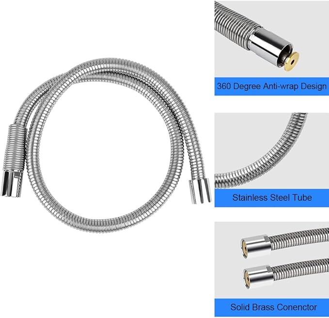 46 Inch Pre Rinse Sprayer Hose 1.42 GPM Commercial Kitchen Dish Spray Hose for Kitchen Sink Faucet, Flexible Stainless Pre Rinse Faucet Hose Replacement Kit