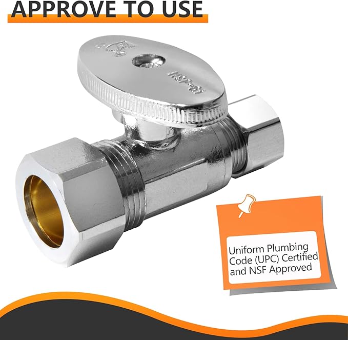 4-PCs HeSun Straight Stop Valve, 1/2" Nominal (5/8"OD) Compression x 3/8" OD Compression, 1/4 Turn Shut Off Valve for Bathroom, Chrome Plated Brass(VALVE122-4)