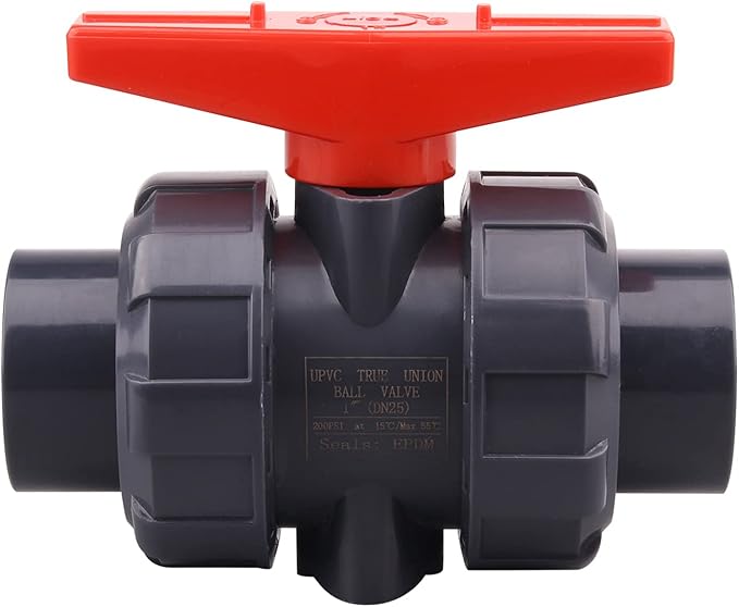 DERNORD PVC True Union Ball Valve with Full Port, EPDM O-Rings, and Reversible PTFE Seats,Rated at 200 PSI (1 inch Socket)