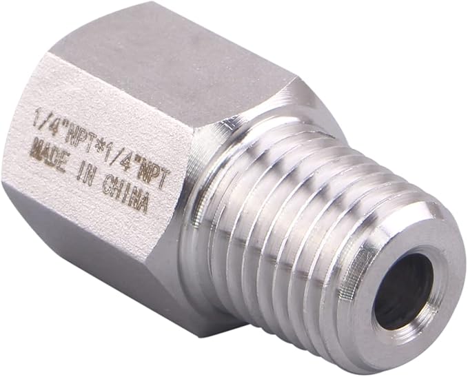 Forged Reducer Adapter Fitting - Stainless Steel 304 Reducing Pipe Connector, 1/4" NPT Female x 1/4" NPT Male (pack of 2)
