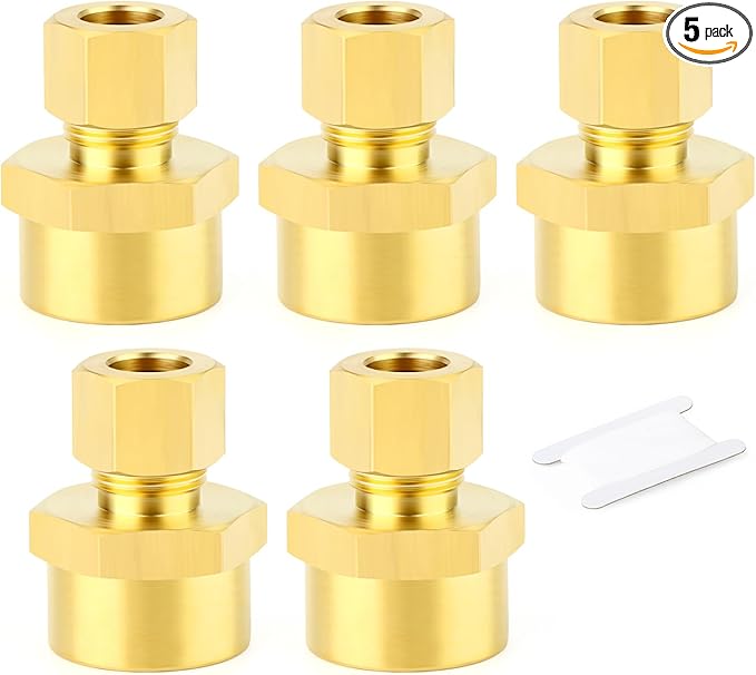 GASHER 5PCS Brass Compression Union Tube Pipe Fitting Connector, 3/8" Tube OD x 1/2" NPT Female Connector