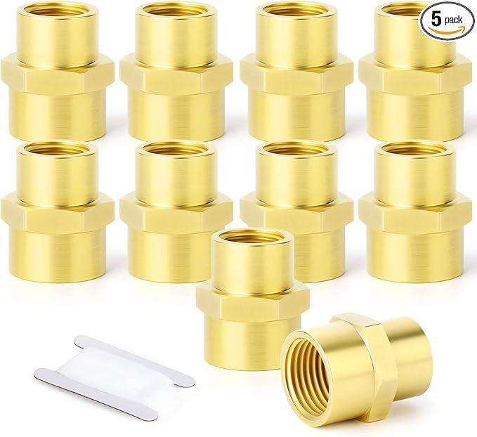 GASHER 5PCS Brass Pipe Fitting, Coupling, Reducer Adapter, 3/8" x 1/4" NPT Female