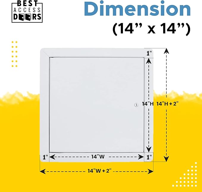 Best 14" x 14" Universal Access Panel – Flush Steel Door with Exposed Flange for Walls or Ceilings, 16-Gauge Cold Rolled Steel Frame, Screwdriver Cam Latch, White Powder-Coat Primer Finish, BA-UAP