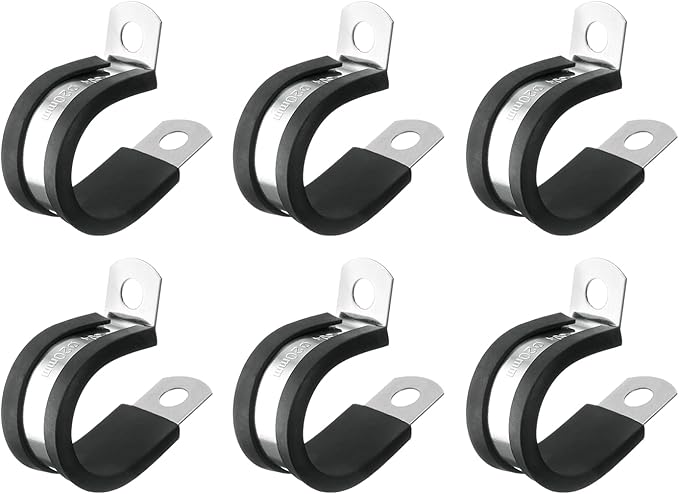 uxcell 3/4"(20mm) Cable Clamp, 304 Stainless Steel Rubber Cushioned Insulated R Shape Metal Clamp Tube Holder for Pipe Hose Wire Cord Installation 6Pcs