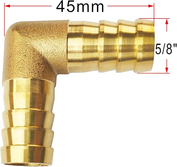 2PCs 5/8" Brass Hose Barb Fitting 90 Degree Elbow Barbed Splicer Mender Union Fitting with 4PCs Hose Clamp for Oil Water Air