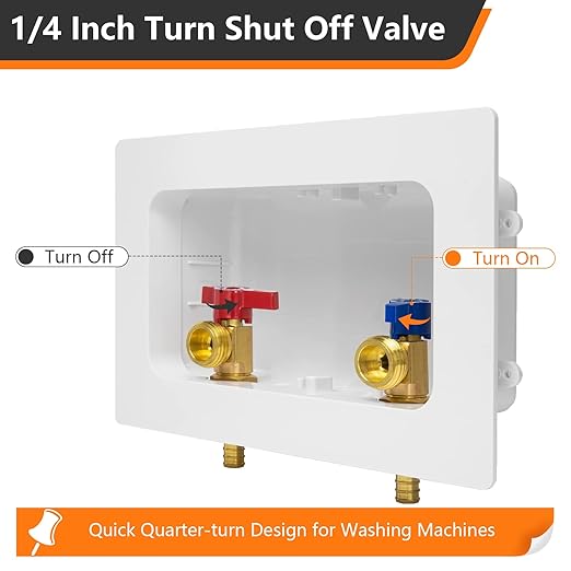 HeSun Washing Machine (Laundry) Outlet Box, 1/2 Inch Crimp Inlet x 3/4 Inch MHT Outlet, Pex Washer Box with Center Double Drain, Regular