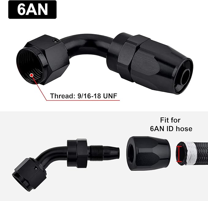EVIL ENERGY 6AN Hose End Fitting 45 Degree Swivel for CPE Braided Hose Black