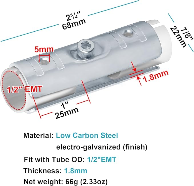 12 Sets Extend Joint Pipe Clamp Fits 1/2" EMT with PE Adapter Shims, Structural Coupling