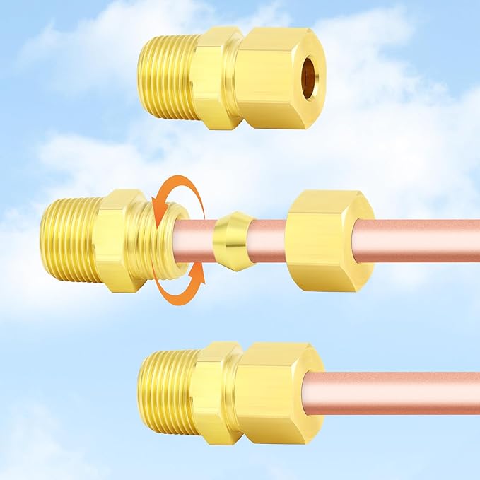 GASHER 10PCS Brass Compression Tube Pipe Fitting Connector, Straight Coupling Adapter 1/8" Tube OD x 1/8" NPT Male Connector