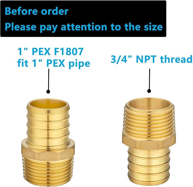 (10 Pack) Lidertik PEX Fittings Male NPT Adapter, 1" PEX F1807 to 3/4" NPT Male Threaded Adapter Brass