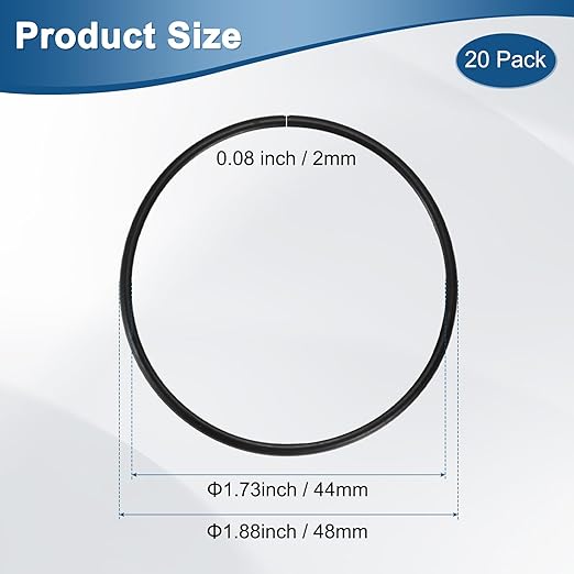 20-Pcak Nitrile Rubber O-Rings, 44mm ID, 48mm OD, 2mm Width, Metric Sealing Washer Gasket for Automotive Machine Plumbing/Faucet/Air or Gas Connections, Resists Oil and Heat