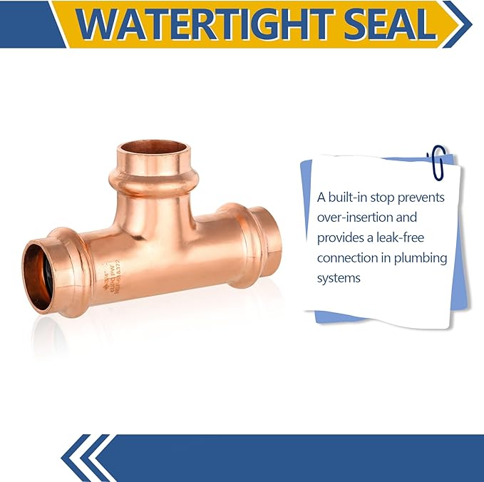 20-Pack GUOFIS Copper Press Tee,3/4" x 3/4"x 3/4" Tee Fittings for Copper Tube Connection with Stop(PRESS016-20PCS)