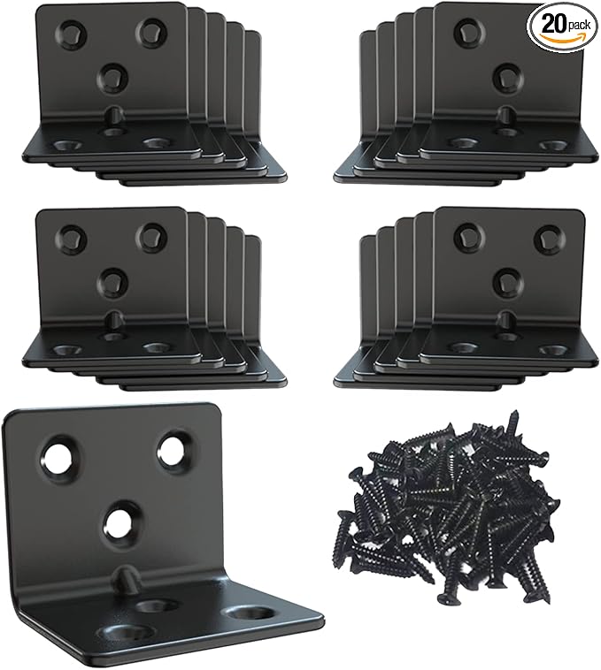 Black Stainless Steel Shelf Bracket,Joint Right Angle Bracket,L Shape Heavy Duty Metal Corner Brace Shelf Supporter for Wood Aufuga(Black_1.5x1.2x1.2inch, 20)