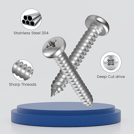 #4 x 1/2 Inch Pan Head Wood Screws, Phillips Drive, Stainless Steel 304 (18-8), Self Tapping for Wood, Sheet Metal Screws, 200 Pack