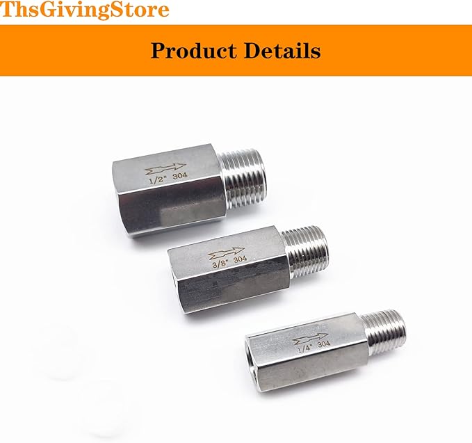 1/4 Inch NPT Female to Male Thread 304 Stainless Steel Check Valve One Way Non-Return Valve for Water Oil Gas Check Valve 1PCS