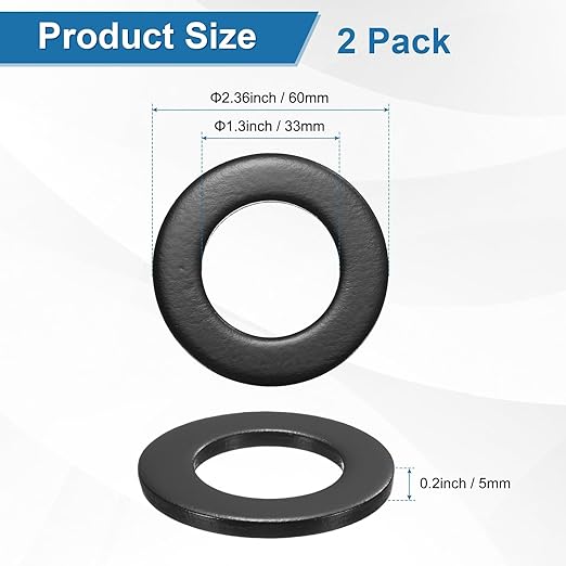 2-Pack M33 Flat Washers, Metric 60mm OD 5mm Thick 304 Stainless Steel Washers for Bolts Screws Nuts for Automotive/Machinery/Furniture, Flat Metal Washers [Black Galvanized]
