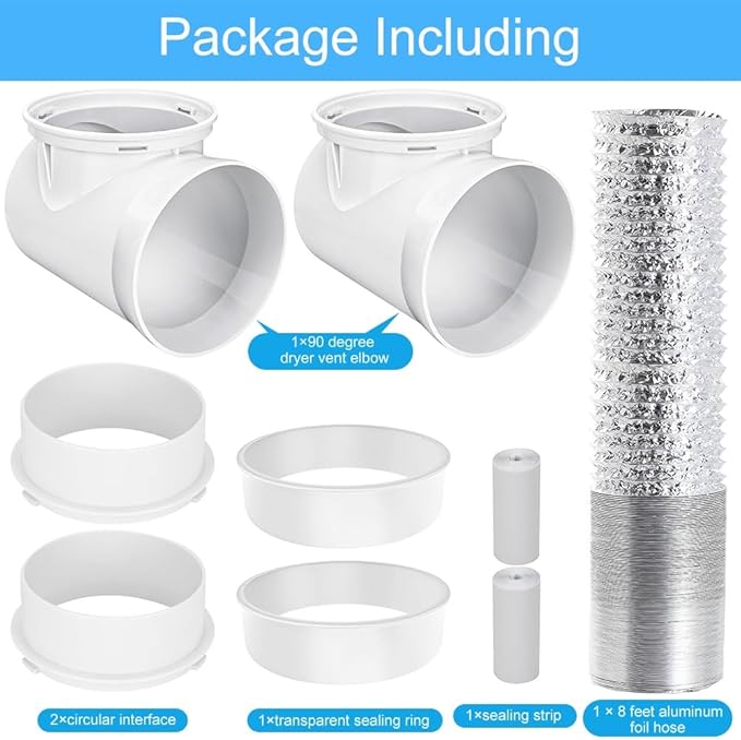Picowe Dryer Connection Kit, 2PCS 90 Degree Dryer Vent Elbow with 10ft Hose for Wall Exhaust Vent, Ceiling or Warmhouse Air Circulation