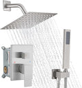 Brushed Nickel Shower System, 8 Inch High Pressure Rain Shower with Handheld, Wall Mount Shower Faucet Set for Bathroom, Rough-in Valve Body and Trim Included