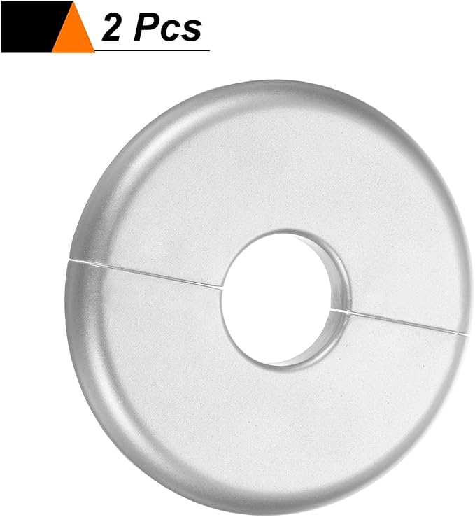 HARFINGTON 2pcs Wall Split Flange 22.5mm/0.9" Self-Adhesive Plumbing Cover Plates ABS Plastic Round Escutcheon Plate Buckle Design for Water Pipe Bathroom Kitchen Decoration, Silver Tone