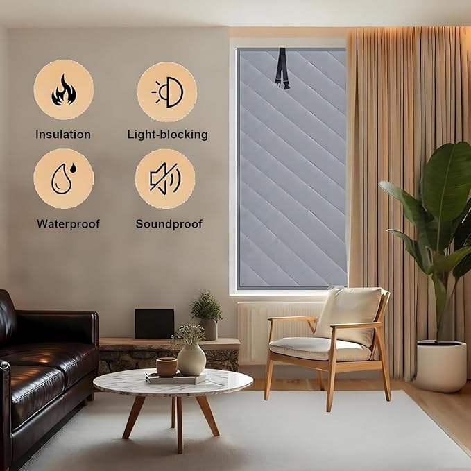 Thermal Window Cover for Wintern, Window Insulation Kit Blackout Oxford Curtain, Thicken Warm Waterproof Attic Insulation Blanket, Draft Blocker in Home RV 38 39 47 57 62 63in(Grays,47x95in)