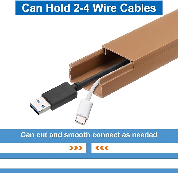 HARFINGTON 4pcs Cord Hider Wall 15inx1.18inx0.6in (LxWxH) PVC Cable Cover Self Adhesive Wire Hider Wall Mounted TV Cable Raceway for Cables Management (60in Total Length),Brown