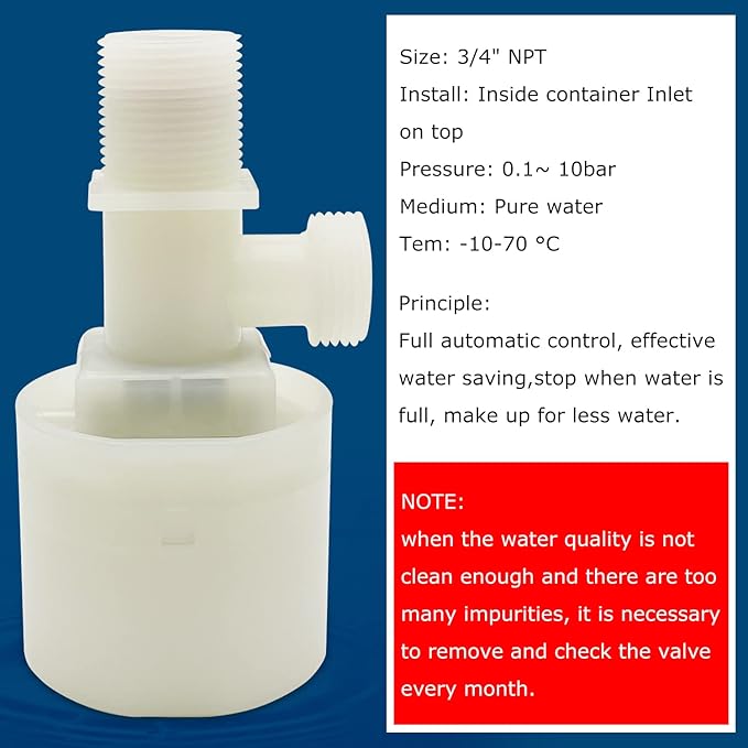 Water Float Valve, Water Level Control Water Tank Traditional Float Valve Upgrade 2 PCS(3/4", up inlet)