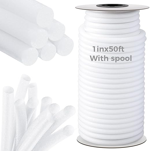1 Inch x 50 ft Foam Backer Rod for Gaps Joints Concrete Crack Filler Caulk Saver Bulk Foam Backing Rod Concrete Filler Rope for Weather Stripping Door Seal (White)
