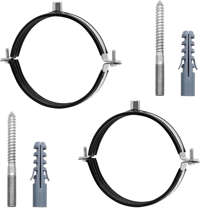2 Pcs 5.4-5.6 Inch Split Ring Pipe Hanger, 138-142mm Heavy Duty Adjustable Pipe Bracket Clamp with Screw & Expansion Tube, Wall Ceiling Mount Combination Thread M8/M10 Metal Pipe Clamps