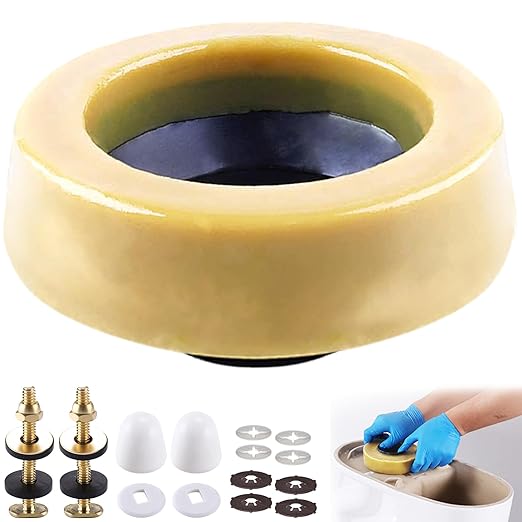 Extra Thick Toilet Wax Ring Replacement Kit– Bowl Seal Ring Includes Brass Bolts, Nuts, Washers and Caps, Compatible with Toilet Flange Below-Floor or Level, Fits 3" & 4" Drain Pipes