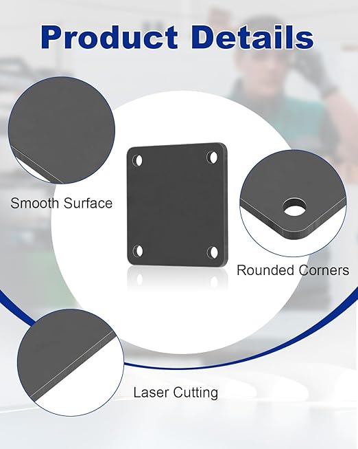Rocaris 1 Pcs 8 X 8 X 5/16 Inch A36 Steel Plate Hot Rolled, Steel Base with 4 Holes Metal Square for Construction Boards, Structure Support, Weldable Square and Industrial